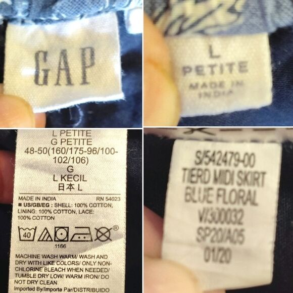 GAP Blue Mixed Tiered Floral Boho Cotton Midi Skirt Size Large Petite - Picture 14 of 14